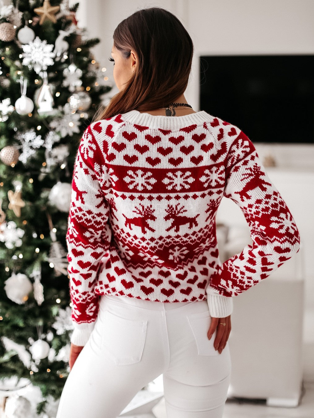 New Winter Christmas Women Sweaters Pullover Tops Casual Long Sleeve Print Knitted Sweater Women Clothes - Executive-Skincare