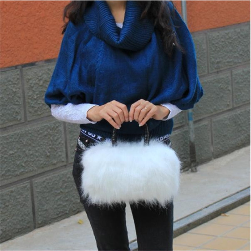 New Lady Girl Pretty Cute Faux Rabbit Fur Handbag Shoulder Messenger Bag Tote Fashion Women Long Fur Grass Handbag Messenger Bag - Executive-Skincare