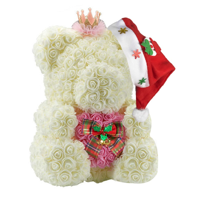 Christmas Gift for Kids&amp;women Artificial PE Rose Teddy Bear of Roses with Crown Valentine&#39;s Day Wedding Love Xmas Gifts for Girl - Executive-Skincare