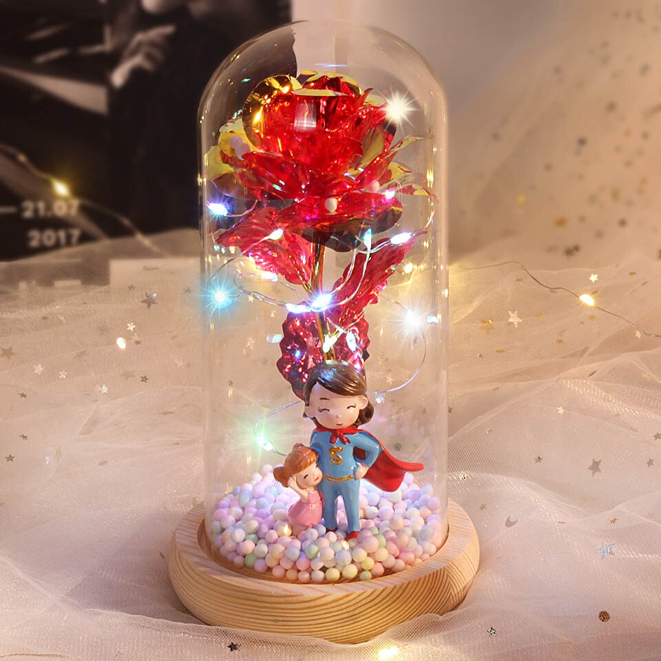 Beauty and Beast Rose Flower with Teddy Rose Bear In Glass Dome Home Wedding Decoration Birthday Valentine&#39;s Day Mother &#39;s Gift - Executive-Skincare