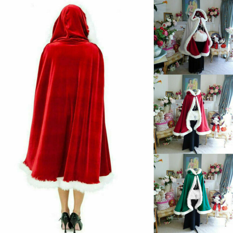 Christmas Costume For Adult Kids Women Hooded Christmas Cloak Mrs Santa Claus Velvet Fur Cloak Capa Red Cloak Cape Party Cosplay - Executive-Skincare