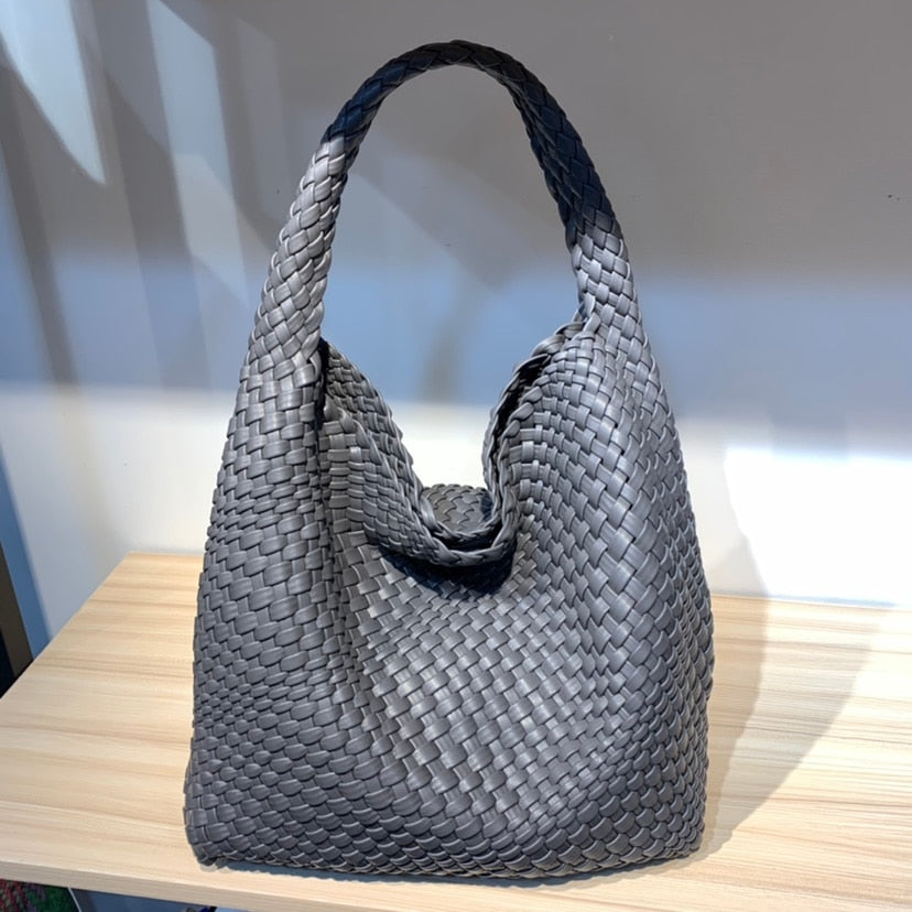 Leather Hobo Bag Handmade Woven Casual Female Handbag Large Capacity Totes Patchwork  Women Shoulder Bags - Executive-Skincare