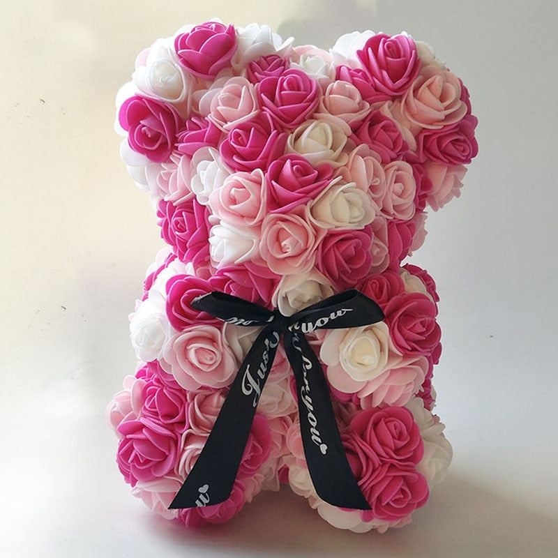 Mixed colour 25cm Rose Bear  Valentine&#39;s Day Gifts Wedding Decoration Romantic Handmade Rose Flower Teddy Bear - Executive-Skincare