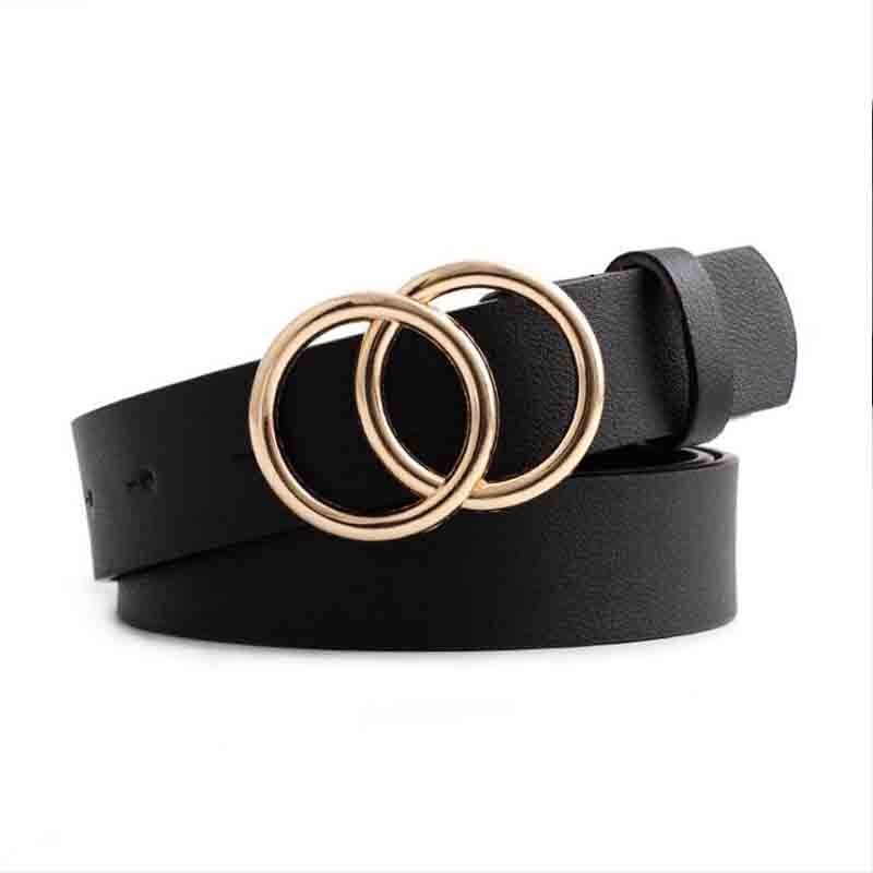 Double Ring Women Belt Fashion Waist Belt PU Leather Metal Buckle Heart Pin Belts For Ladies Leisure Dress Jeans Wild Waistband - Executive-Skincare