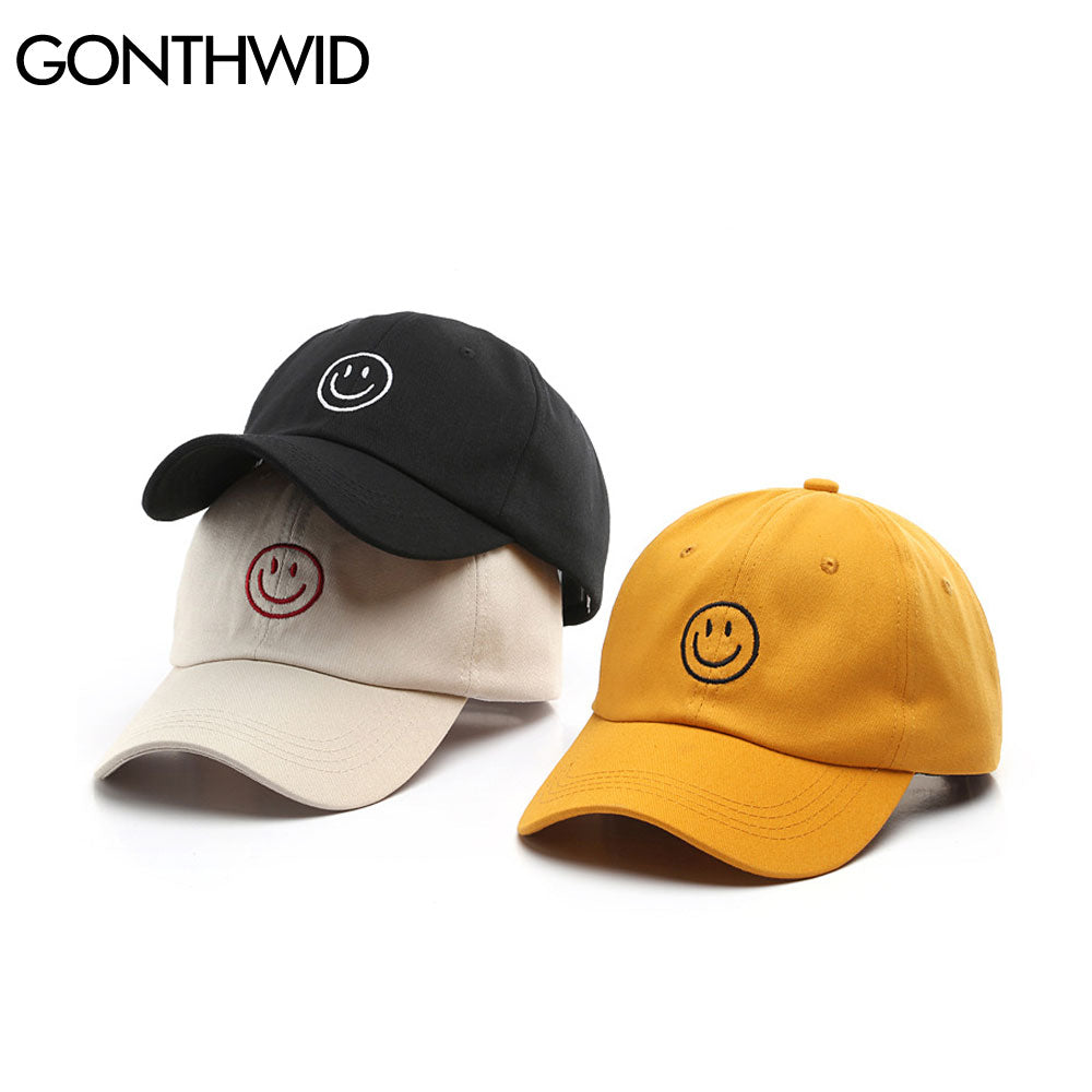 GONTHWID Embroidery Smile Face Adjustable Baseball Caps Hip Hop Harajuku Casual Bboy Snapback Hats Mens Women Visor Sun Hat - Executive-Skincare