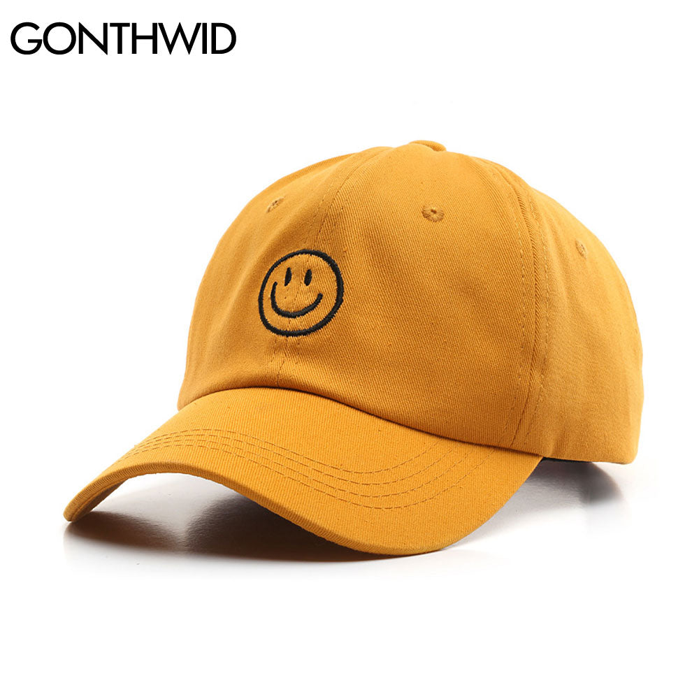 GONTHWID Embroidery Smile Face Adjustable Baseball Caps Hip Hop Harajuku Casual Bboy Snapback Hats Mens Women Visor Sun Hat - Executive-Skincare