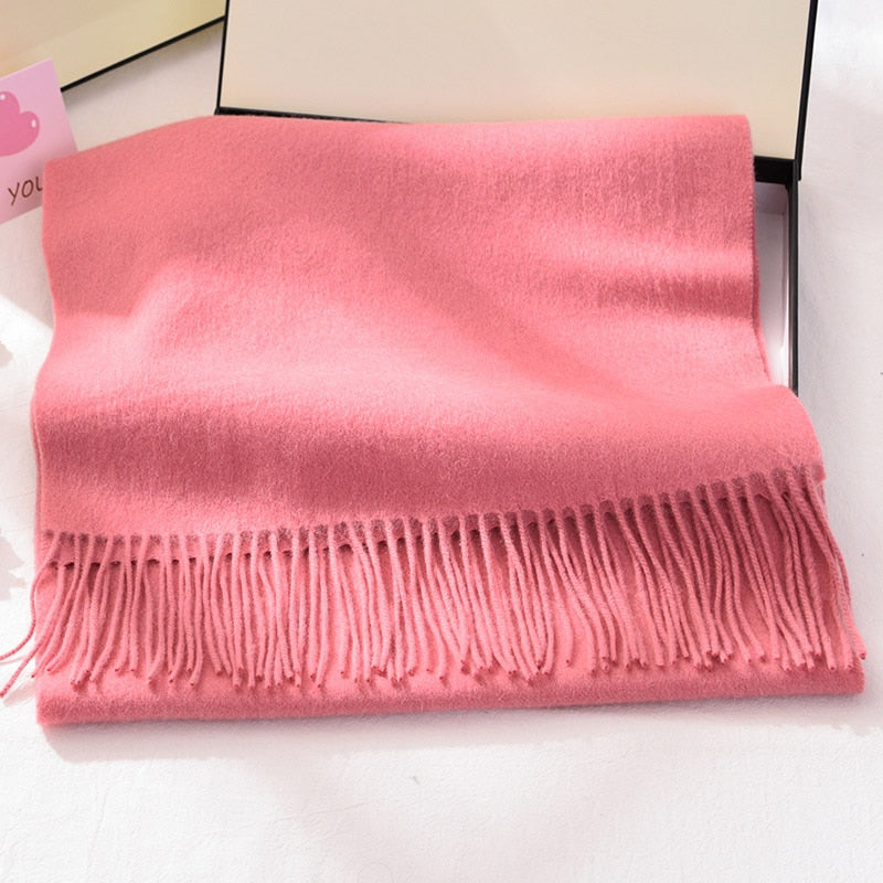 Winter 100% Pure Wool Scarf Neck Warmer Women Echarpe Wrap with Tassel Pashmina Foulard Femme Merino Cashmere Scarves for Ladies - Executive-Skincare