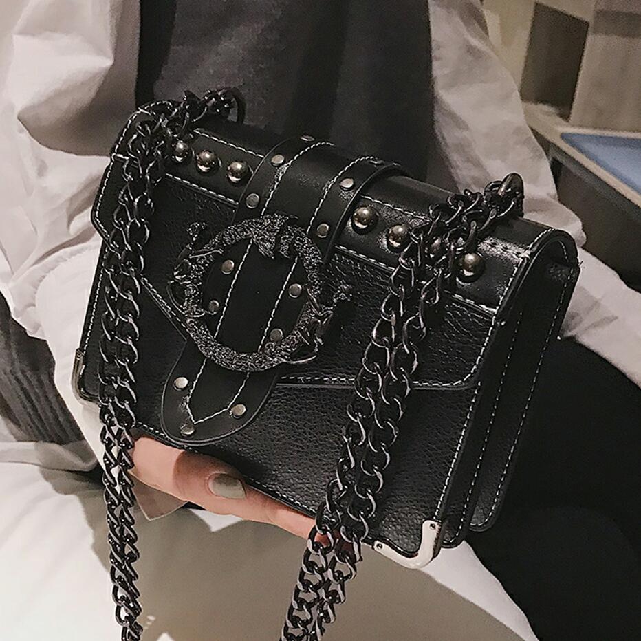 European Fashion Female Square Bag 2020 New Quality PU Leather Women&#39;s Designer Handbag Rivet Lock Chain Shoulder Messenger bags - Executive-Skincare