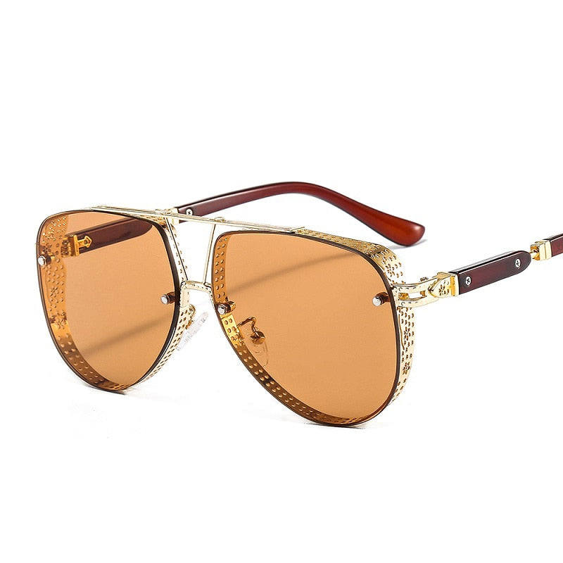 2021 New Hollow Pattern Oval Sunglasses Men Women Luxury Trend Brand Designer Metal Alloy Frame Gradients Lens conspicuous Pilot - Executive-Skincare