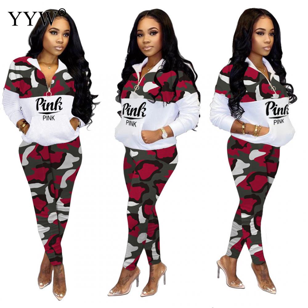 Spring Autumn Pink Letter Print Women Tracksuit Two Piece Sets Casual O Neck Long Sleeve Tops + Pants Outfits Set Sport Wear 3XL - Executive Quality Store