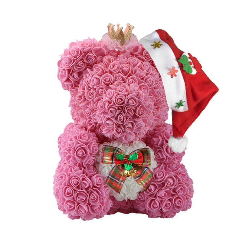 Christmas Gift for Kids&amp;women Artificial PE Rose Teddy Bear of Roses with Crown Valentine&#39;s Day Wedding Love Xmas Gifts for Girl - Executive-Skincare