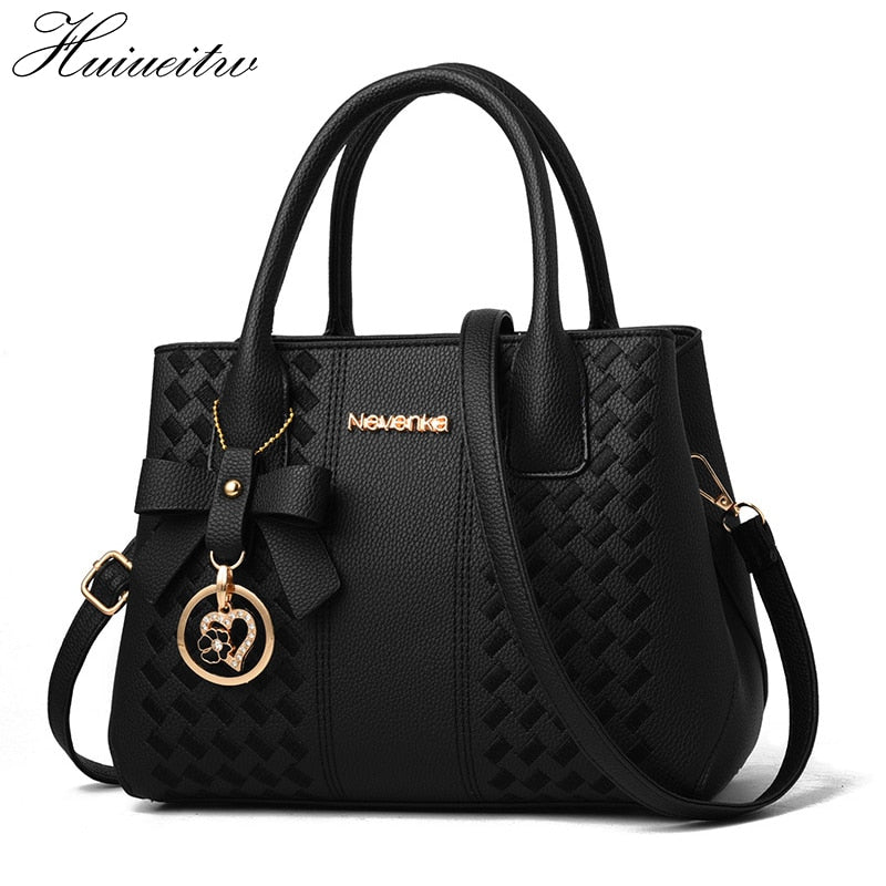 HUIUEITW Fashion Women Handbags PU Leather Totes Bag Top-handle Embroidery Crossbody Shoulder Bag Lady Simple Style Hand Bags - Executive-Skincare