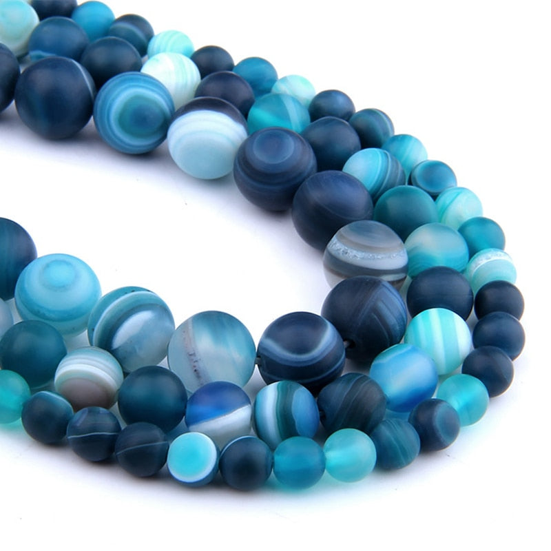 6 8 10 MM  Matte Natural Stone Beads Polished Blue Stripes Agates Stone Beads Diy Spacer loose Beads for Jewelry Making bracelet - Executive-Skincare