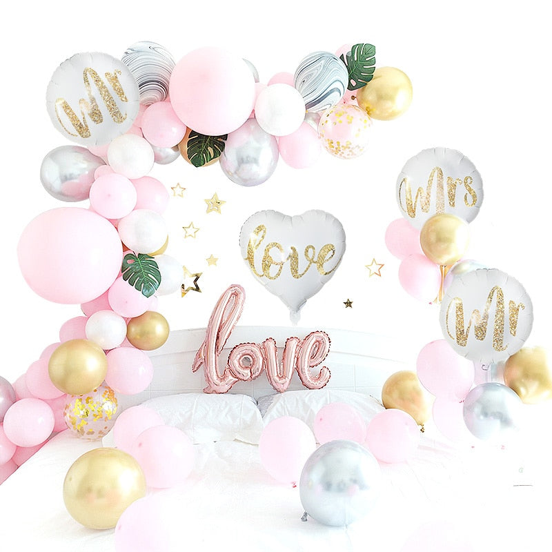 18inch Round White Gold Glitter Print Mr & Mrs LOVE foil Balloons bride to be marriage Wedding Decor Valentine Day Supplies - Executive-Skincare