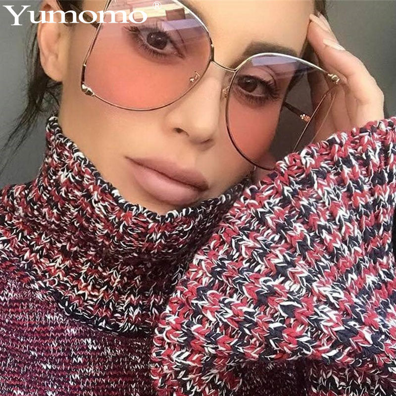 Sunglasses Women Decoration Brand Designer Half Frame Female Oversized Sun Glasses Women Clear Shade oversized Sunglasses - Executive-Skincare