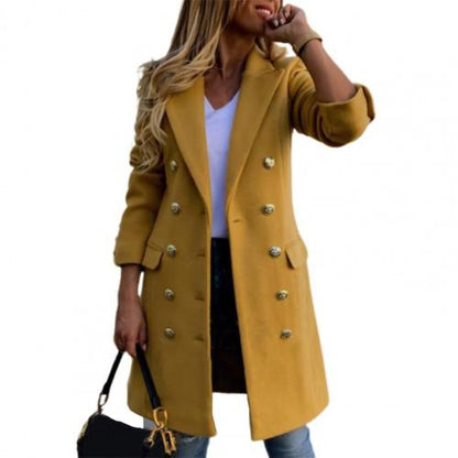 Hot Sale ！！！ New Women&#39;s Coat Winter/Autumn 2021 Pure Color Breathable Turn-Down Collar Double-breasted Women Overcoat Outerwear - Executive-Skincare