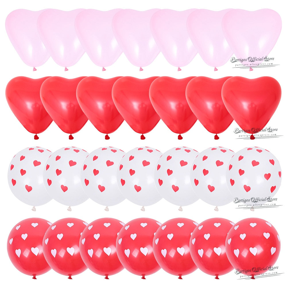 28pcs Red Heart Shape Balloons Decorations Kit Wedding Decors Valentines Day Gifts Heart Printed Latex confetti Globos helium - Executive-Skincare