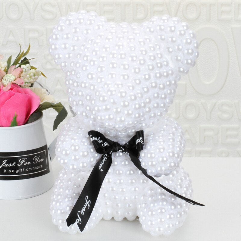 Valentines Day Gift Pearl Rose Teddy Bear Rose Flower Artificial Party Wedding Decoration Christmas Gifts Women Valentines Gift - Executive-Skincare