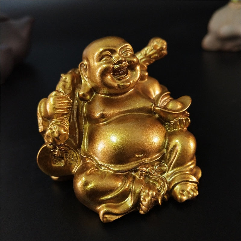 Golden Laughing Buddha Statue Chinese Feng Shui Lucky Money Maitreya Buddha Sculpture Figurines Home Garden Decoration Statues - Executive-Skincare