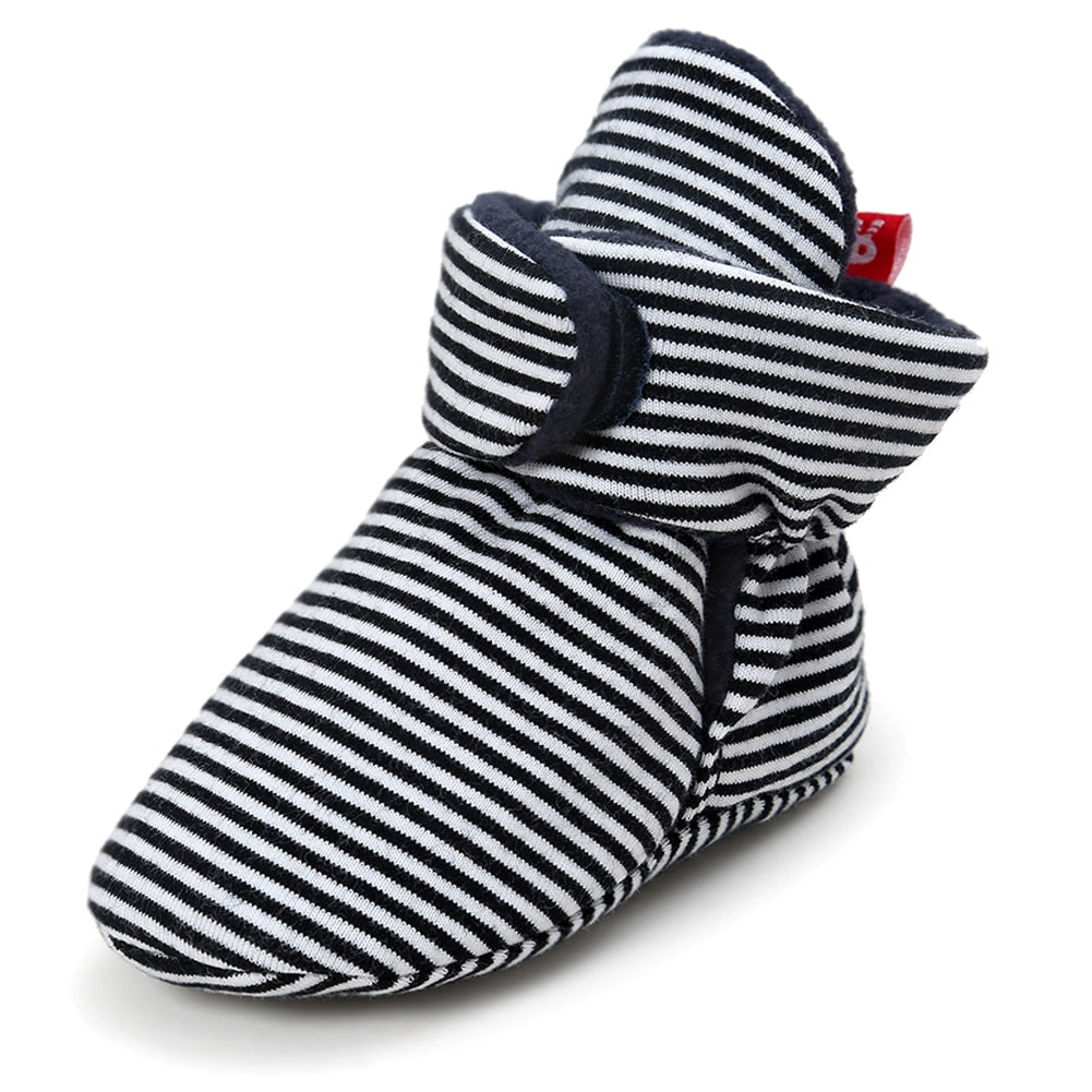 Baby Socks Shoes Boy Girl Stripe Gingham Newborn Toddler First Walkers Booties Cotton Comfort Soft Anti-slip Infant Crib Shoes - Executive-Skincare