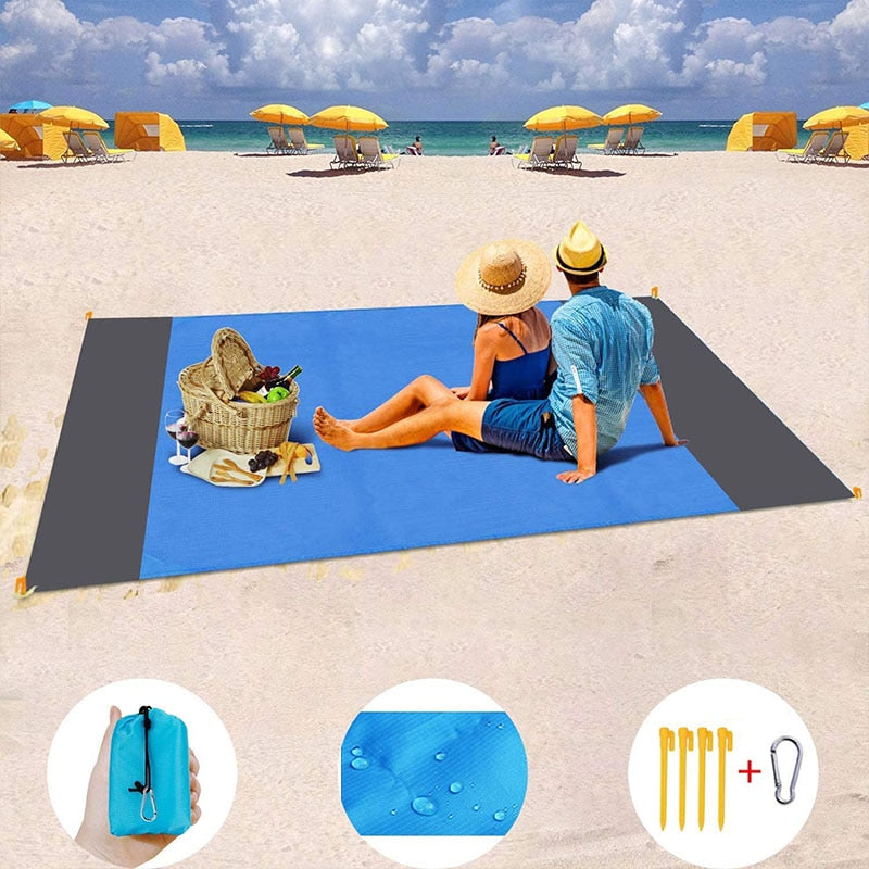 2x2.1m Waterproof Pocket Beach Blanket Folding Camping Mat Mattress Portable Lightweight Mat Outdoor Picnic Mat Sand Beach Mat