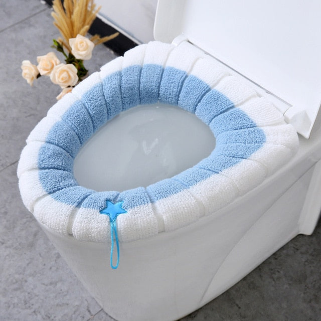 Winter Warm Toilet Seat Cover Closestool Mat 1Pcs Washable Bathroom Accessories Knitting Pure Color Soft O-shape Pad Bidet Cover - Executive-Skincare