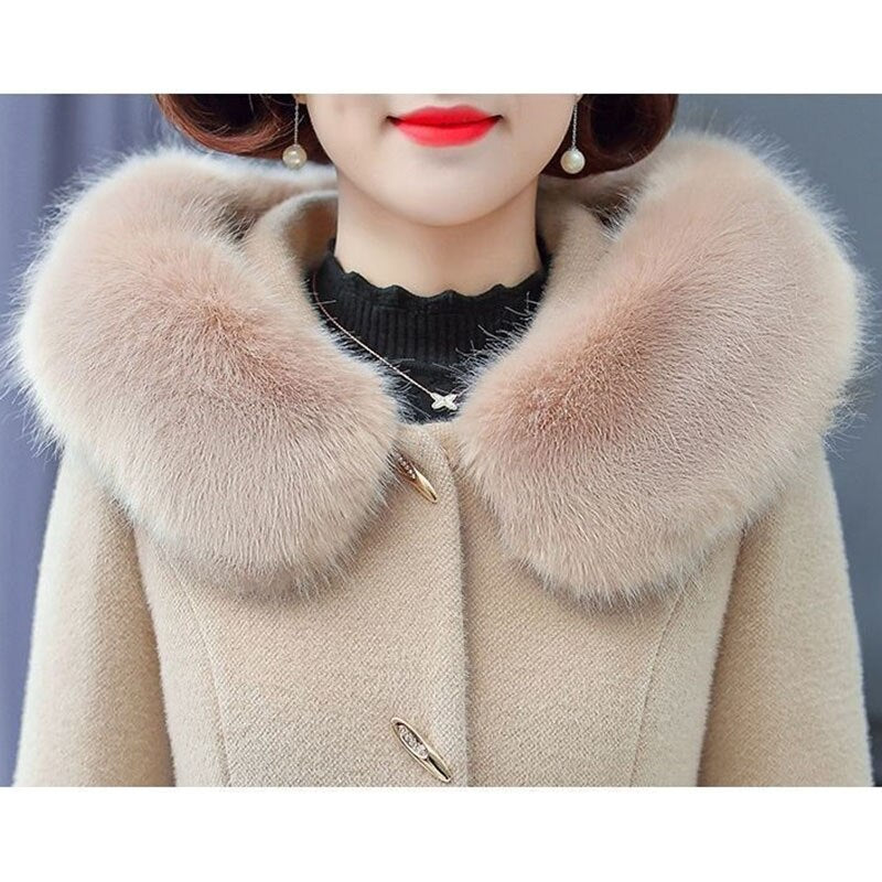 Middle Aged Women&#39;s Winter Jacket 2022 Long Imitation Mink Velvet Cashmere Coat High Quality Middle Age Female Woolen Coat W2375 - Executive-Skincare