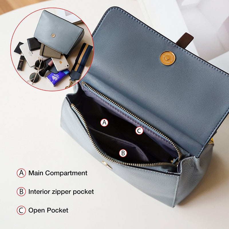 FOXER Female Split Leather Crossbody Bags Handbags Girl Simple Office Totes Women Small Commuter Stylish Shoulder Messenger Bags - Executive-Skincare