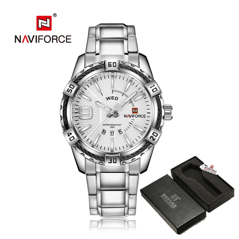 NAVIFORCE Luxury Brand Men&#39;s WristWatch Original Fashion Quartz Classic Watches For Men Waterproof Business Steel Band Clock Man - Executive-Skincare