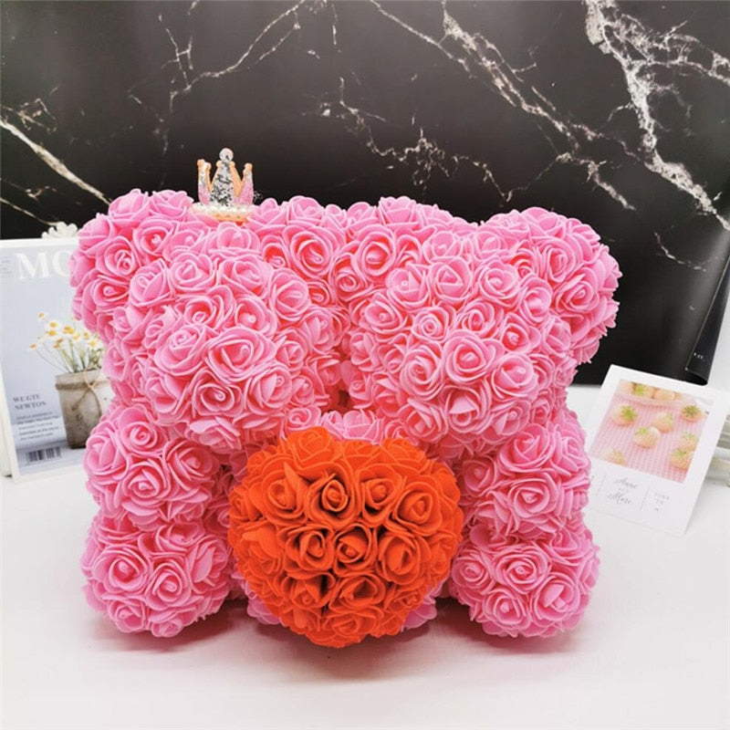 2020 25cm double Bears with Heart Teddy Bear Rose Flower Artificial Decoration Christmas Gifts for Women Valentines Gift - Executive-Skincare