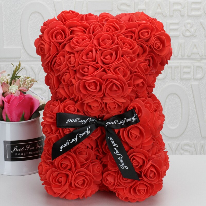 25cm Soap Foam Bear Roses Teddi Bear Rose Flower Artificial New Year Wedding Gifts Women Valentines Christmas Gift - Executive-Skincare