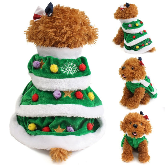 1Pc Christmas Tree Teddy Dog Coat Holiday New Year Puppy Sleeveless Clothes Round Neck Costumes Pet Supplies - Executive-Skincare