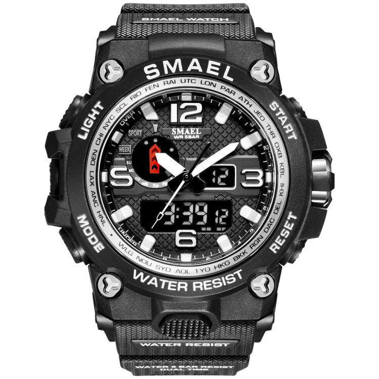 SMAEL Watches For Men 50M Waterproof Clock Alarm reloj hombre 1545D Dual Display Wristwatch Quartz Military Watch Sport New Mens - Executive-Skincare