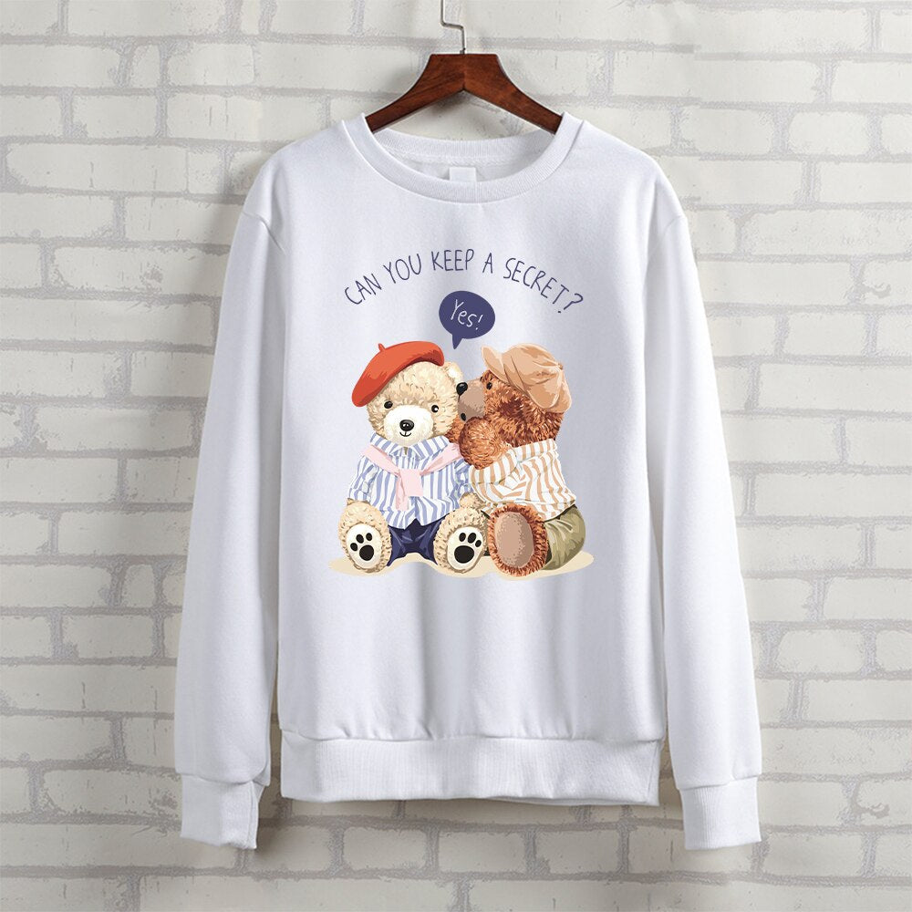 BLINGPAW Harajuku Autumn Winter Clothes Teddy Bear Unisex Heavy Blend Crewneck Sweatshirt Can You Keep A Secret Letter Printed - Executive-Skincare