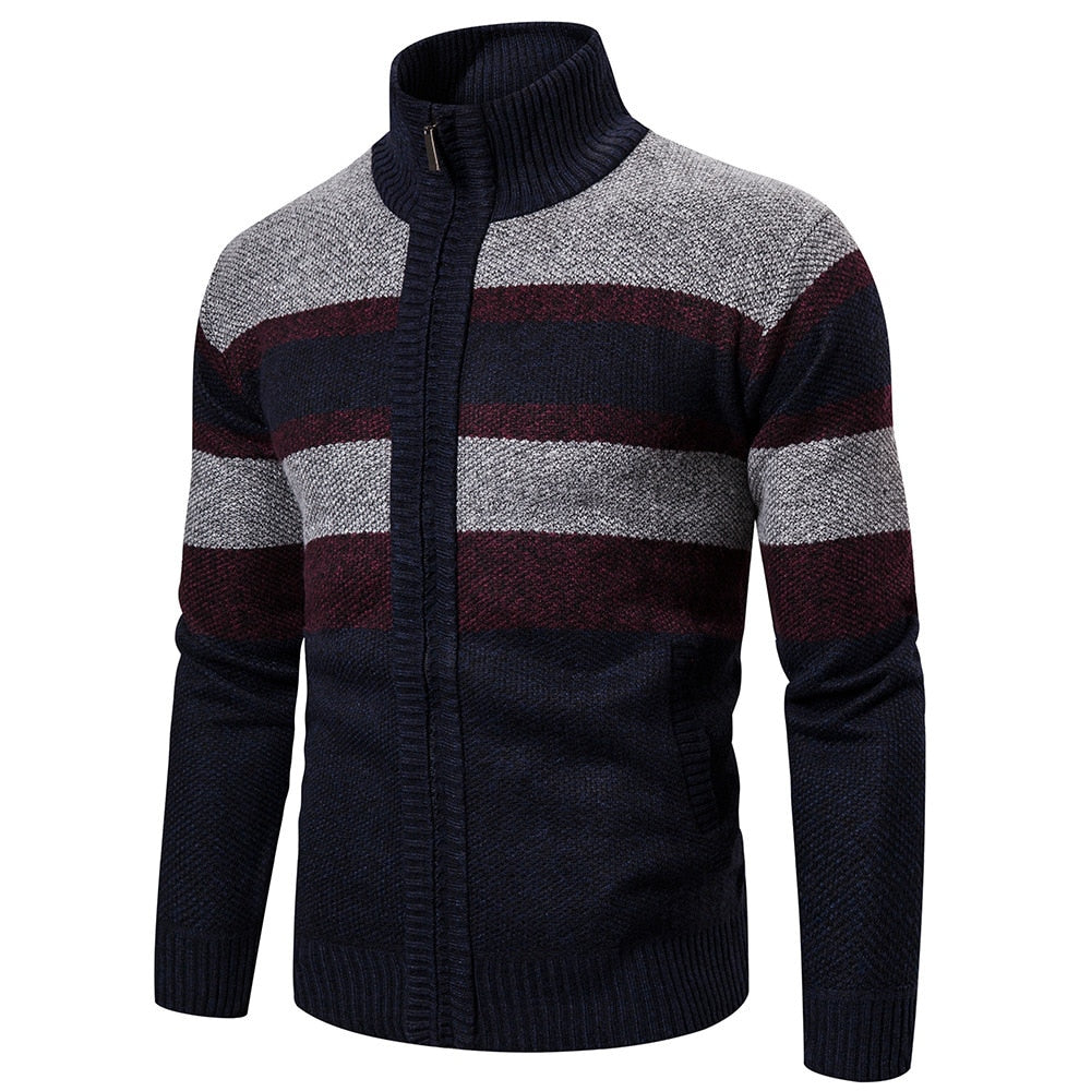 New Autumn Winter Cardigan Men Sweaters Jackets Coats Fashion Striped Knitted Cardigan Slim Fit Sweaters Coat Mens Clothing 2022 - Executive-Skincare