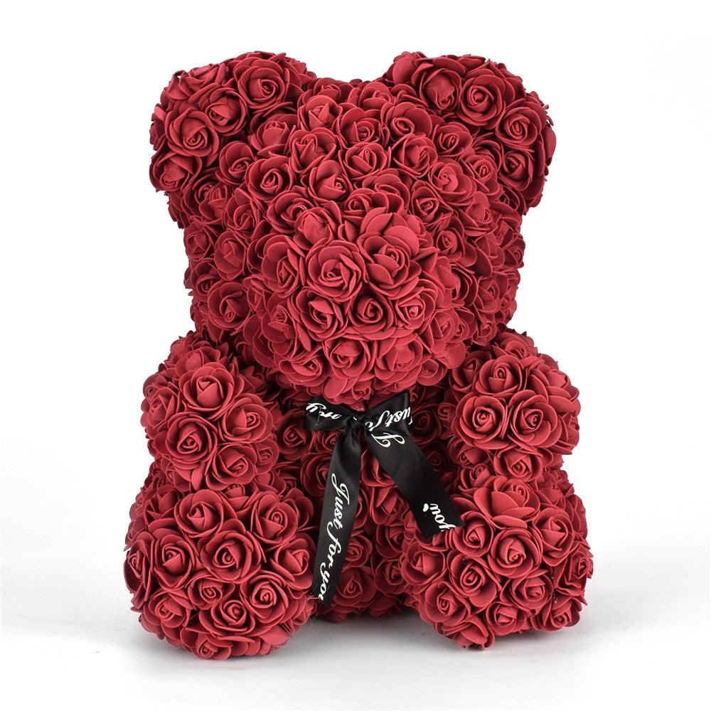 40cm Rose Bear Heart Artificial Flowers Red Rose Bear For Women Valentine&#39;s Wedding Birthday Christmas Gift Home Decoration - Executive-Skincare