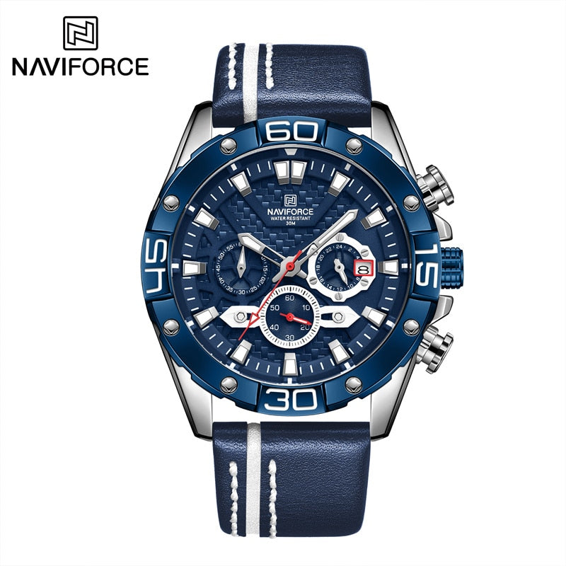 Top Luxury NAVIFORCE Watches for Men Fashion Sport Chronograph Quartz Wrist Watches Male Military Leather Strap Waterproof Clock - Executive-Skincare