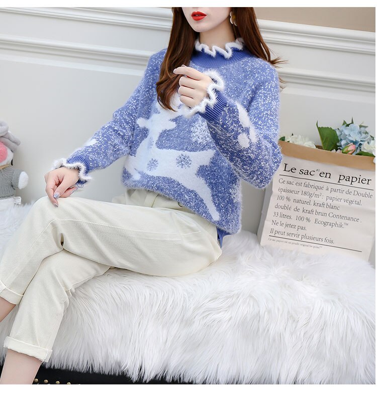 Christmas Sweater Women Reindeer Turtleneck Winter Clothes Mink Cashmere Sweaters Pull Femme Korean Pullover Kawaii Jumper 2022 - Executive-Skincare