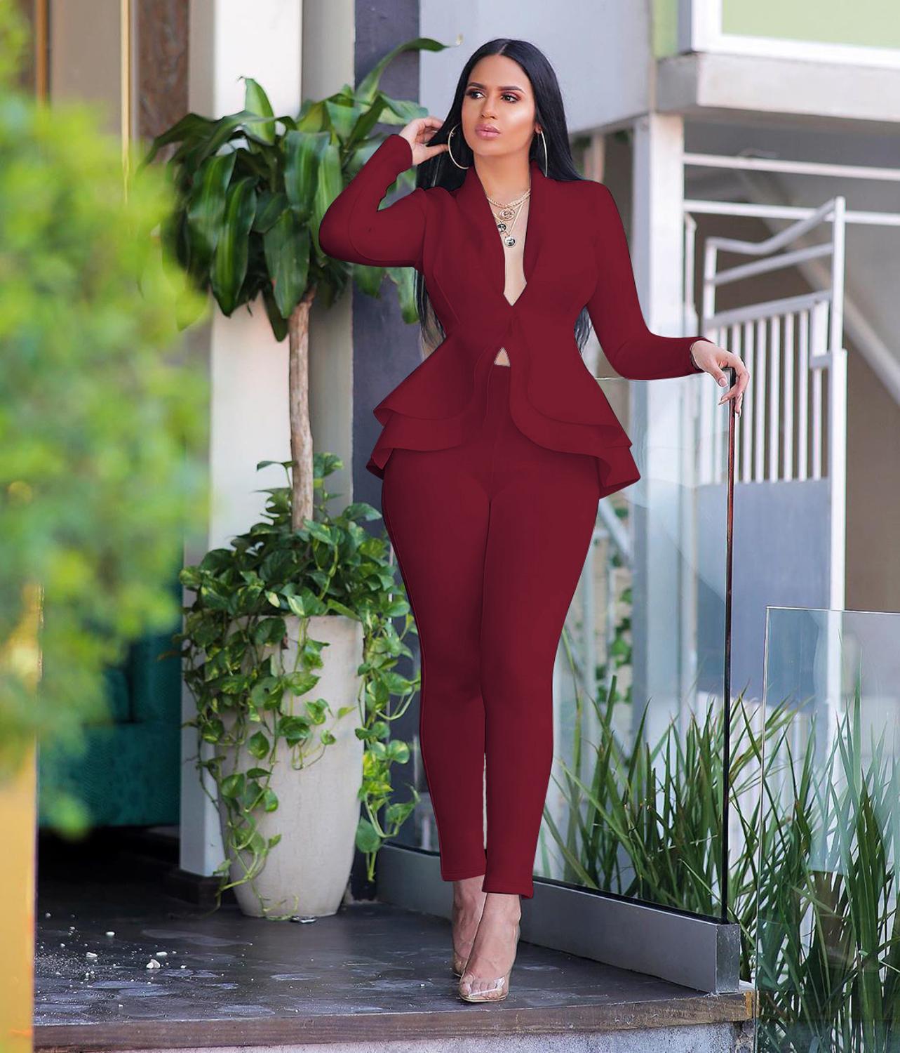 New Women Winter Women&#39;s Set Tracksuit Full Sleeve Ruffles Blazers Pencil Pants Suit Two Piece Set Office Lady Outfits Uniform - Executive-Skincare