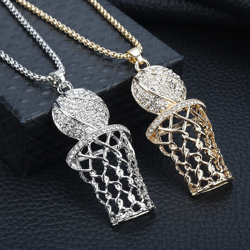 Hip Hop Iced Out Basketball Frame Pendant Necklaces Male Gold Color Stainless Steel Sports Necklace Men Jewelry Dropshipping - Executive-Skincare