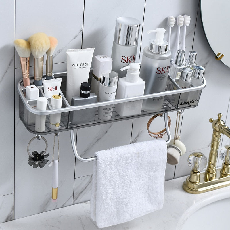 Punch-free Bathroom Shelf Shampoo Cosmetic Towel Storage Rack Organizer Bath Corner Holder Household Items Bathroom Accessories - Executive-Skincare