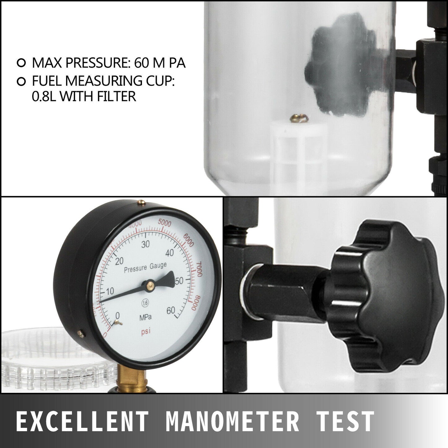 VEVOR Diesel Fuel Injector Nozzles Tester with Dual Scale Gauge Common