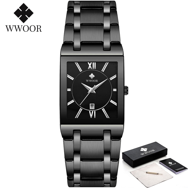 Relogio Masculino WWOOR Gold Watch Men Square Mens Watches Top Brand Luxury Golden Quartz Stainless Steel Waterproof Wrist Watch - Executive-Skincare