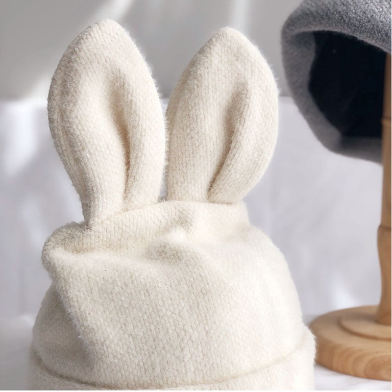 Draping rabbit ears rabbit fur hat women autumn and winter knitted wool hat winter warm Korean version of Japanese hat - Executive-Skincare