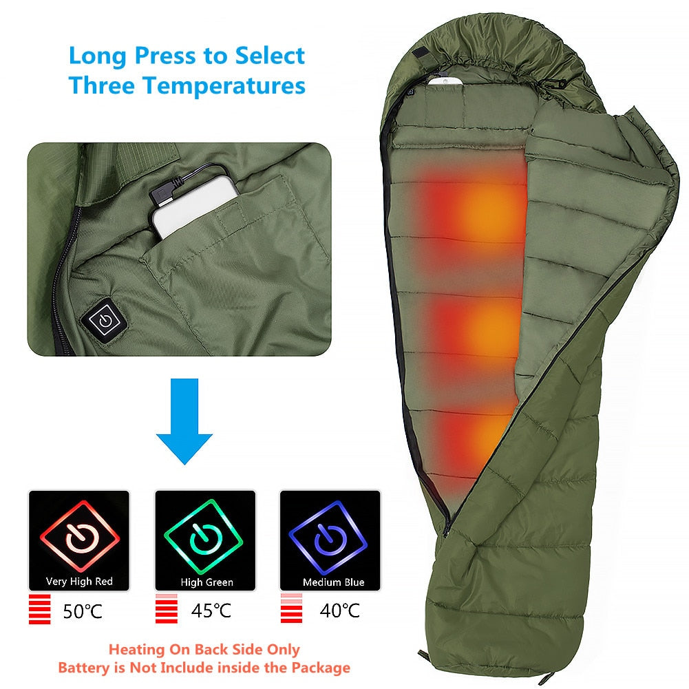 Agemore Outdoor Camping Sleeping Bags Waterproof Ultralight Heating Winter Sleeping Bag Adults Sleep Camp Gears with Heating Pad - Executive-Skincare