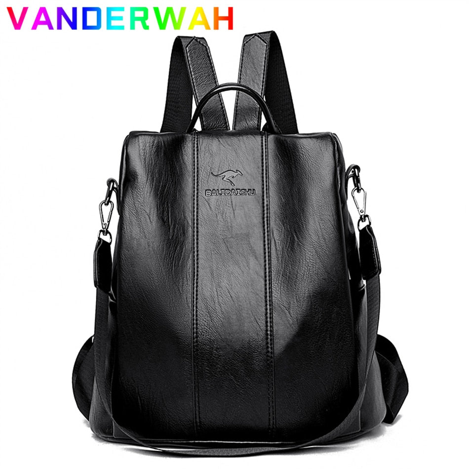 Anti-theft Soft Leather Backpack Women Vintage Shoulder Bag Ladies High Capacity Travel Bagpack School Bag Girl Mochila Feminina - Executive-Skincare