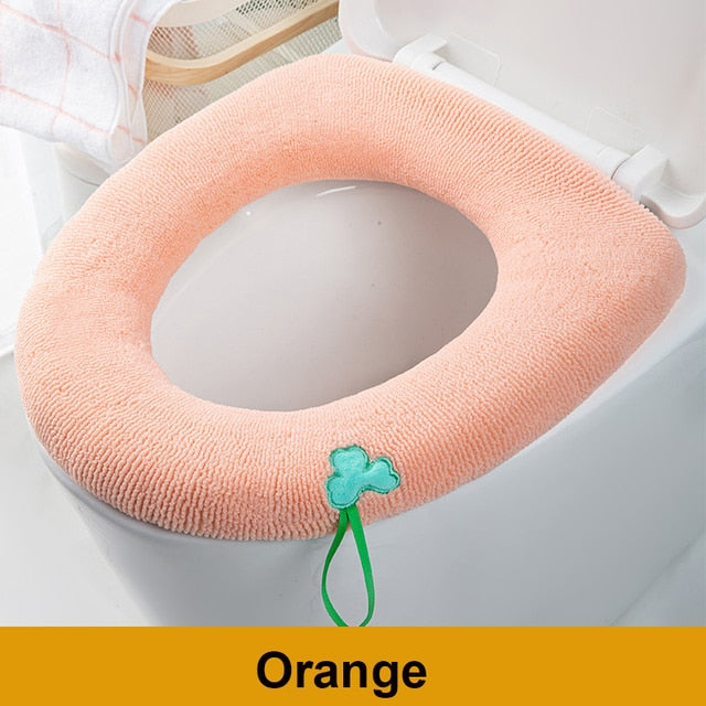 Winter Warm Toilet Seat Cover Closestool Mat 1Pcs Washable Bathroom Accessories Knitting Pure Color Soft O-shape Pad Bidet Cover - Executive-Skincare