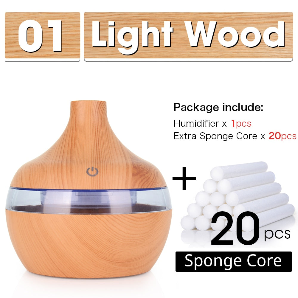 300ML USB Air Humidifier Electric Aroma Diffuser Mist Wood Grain Oil Aromatherapy Mini Have 7 LED Light For Car Home Office - Executive Quality Store