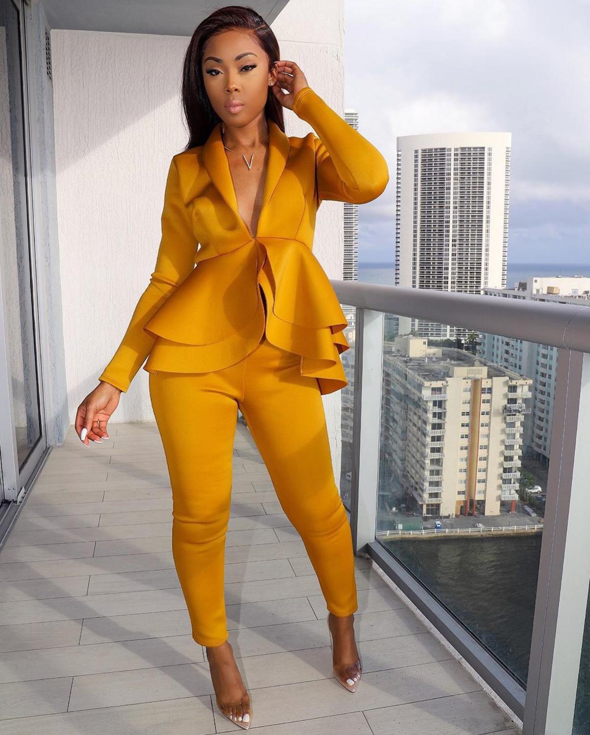 New Women Winter Women&#39;s Set Tracksuit Full Sleeve Ruffles Blazers Pencil Pants Suit Two Piece Set Office Lady Outfits Uniform - Executive-Skincare