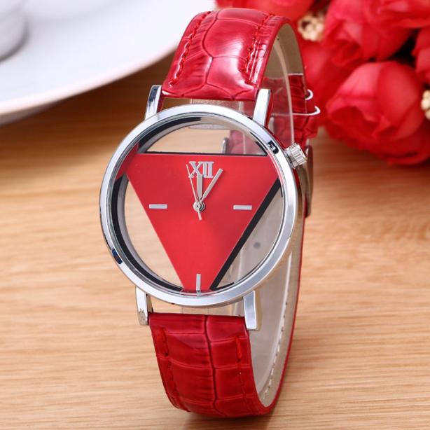 Fashion Hollowed Transparent Watches Women Triangular Watches Casual Leather Band Quartz Wristwatch Reloj Mujer Relogio Feminino - Executive-Skincare